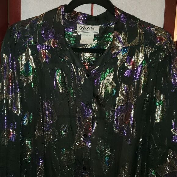 Teddi of Cali. Sheer Black Metallic Floral Blouse - Picture 8 of 10